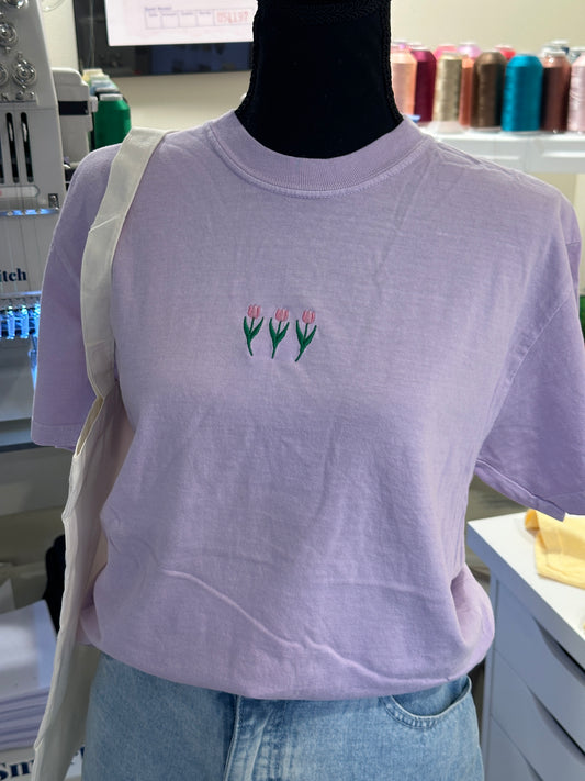 Tiny Tulip Tee - Embroidered Comfort Colors T-shirt