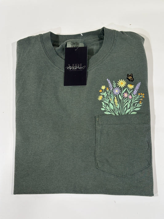Pocket Bloom Tee - Embroidered Comfort Colors T-shirt