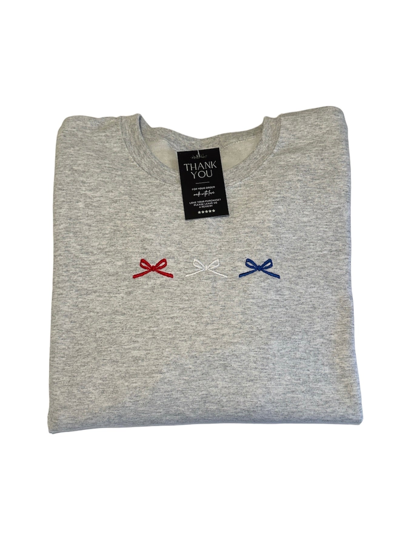 Red white and blue bow trio crew