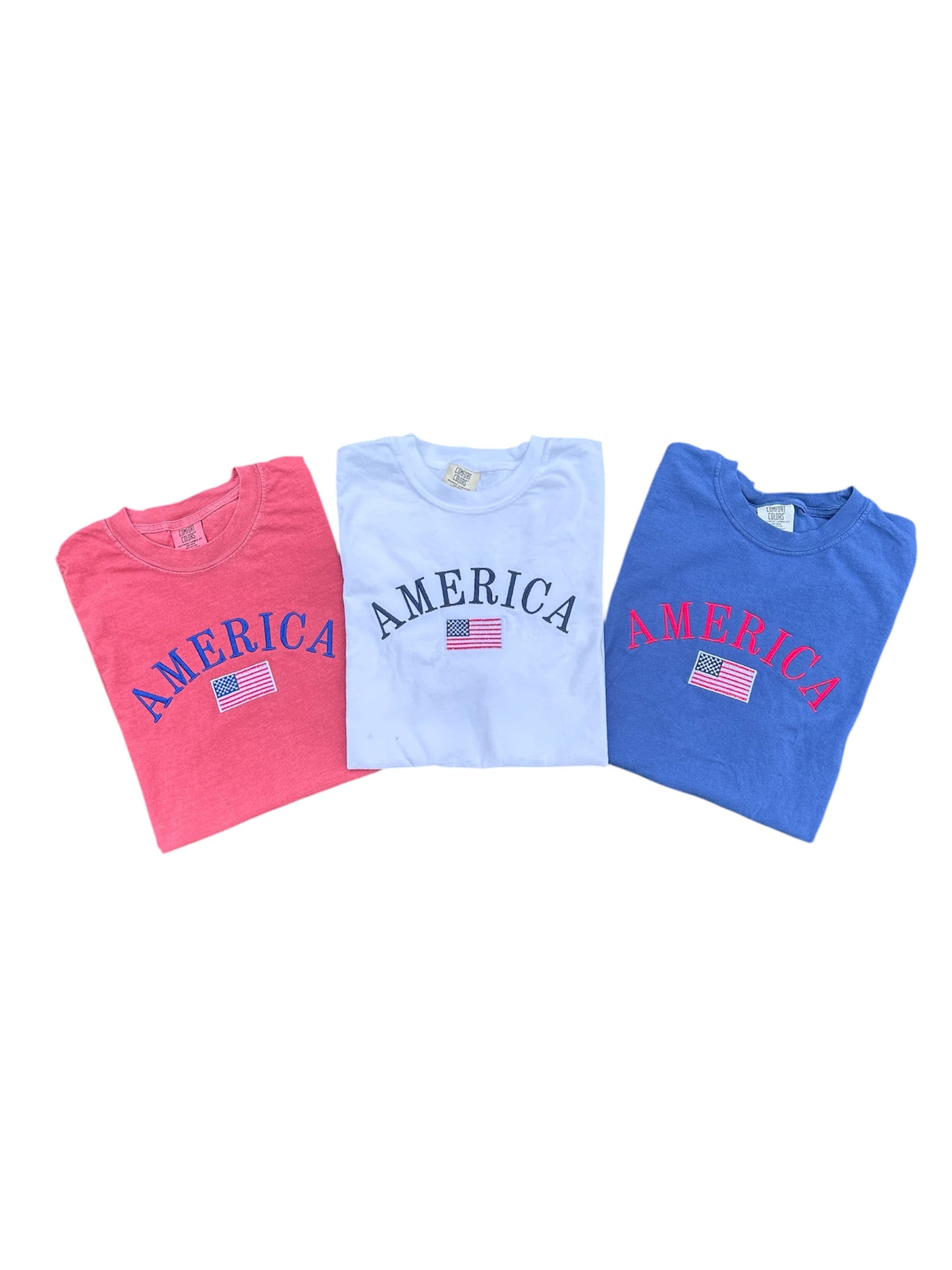 America Red, White, and Blue Embroidered Comfort Colors T-shirt