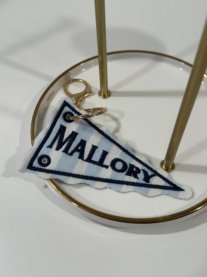 Personalized Name Pennant Charm  - Custom Embroidered Keychain Tag