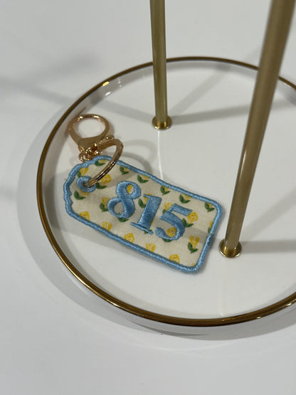 Personalized Area Code Charm  - Custom Embroidered Keychain Tag