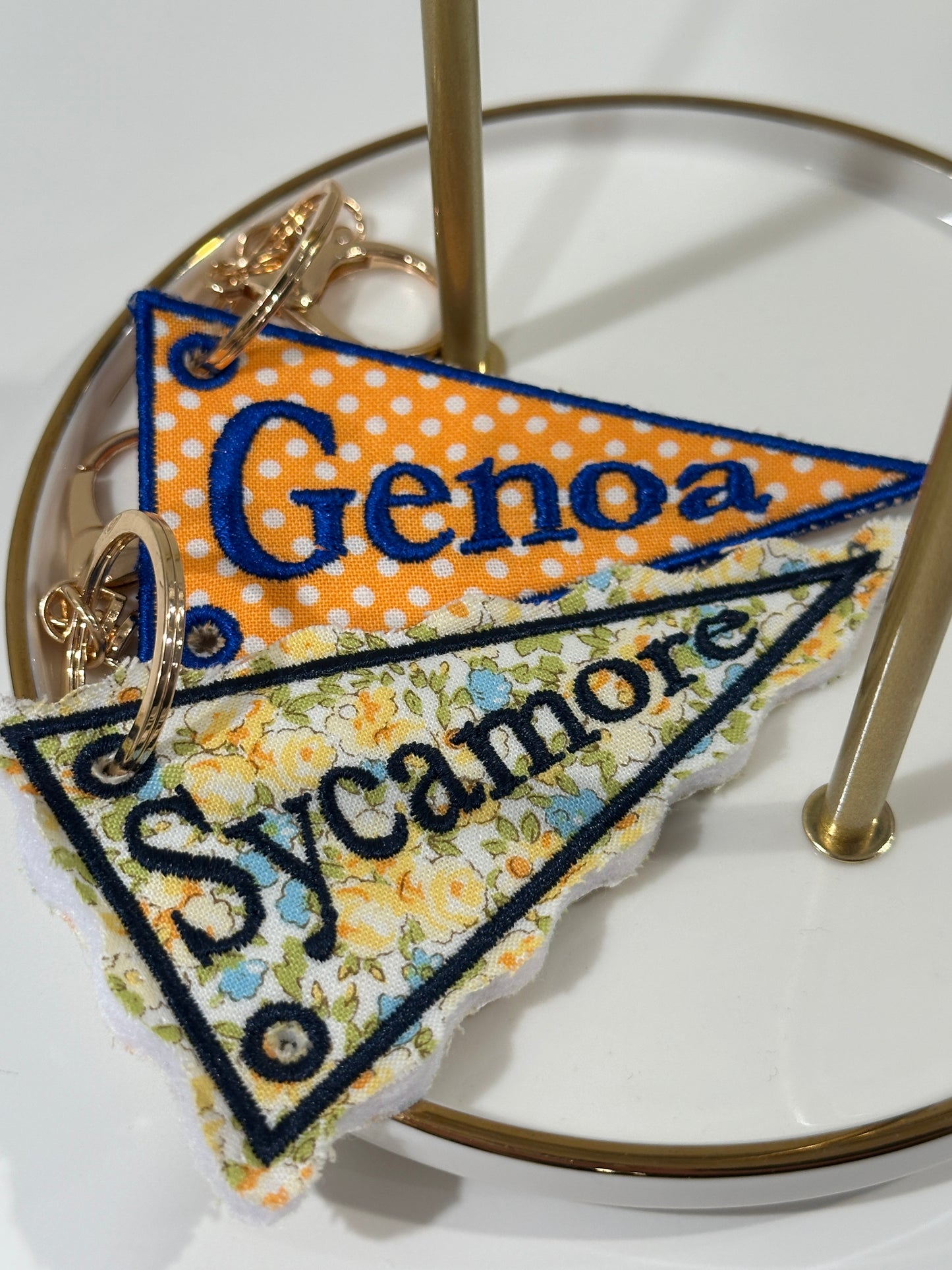 Personalized Place Pennant Charm  - Custom Embroidered Keychain Tag