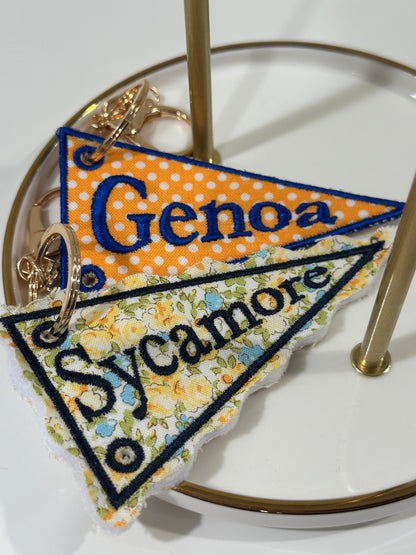 Personalized Place Pennant Charm  - Custom Embroidered Keychain Tag