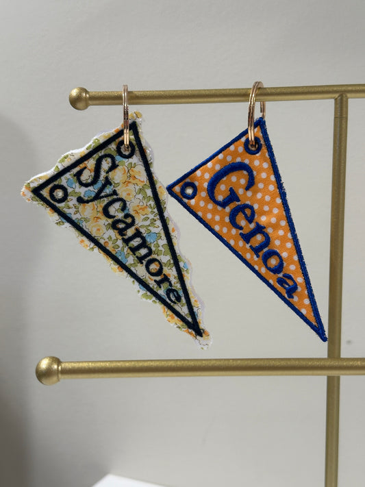 Personalized Place Pennant Charm  - Custom Embroidered Keychain Tag