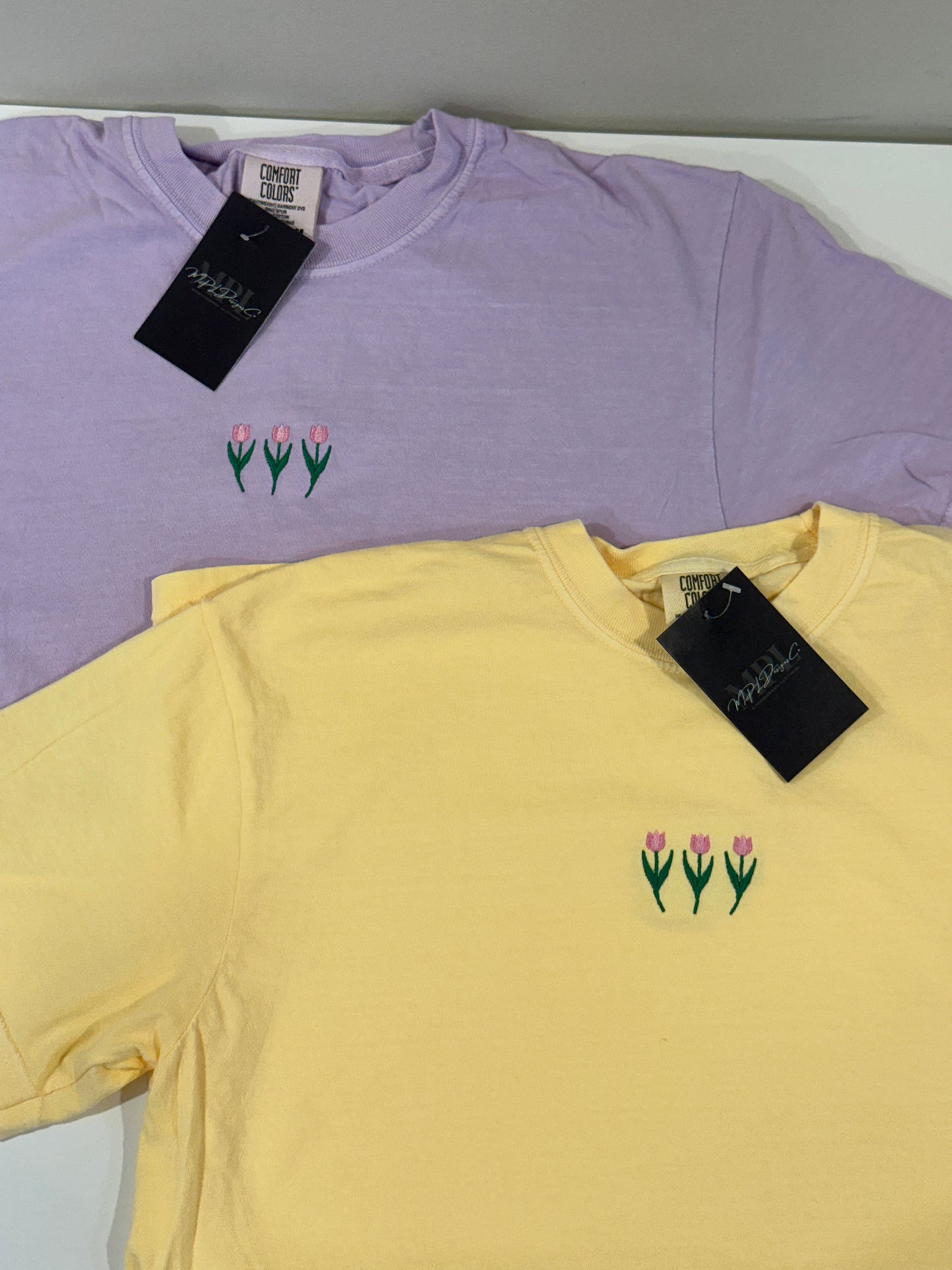Tiny Tulip Tee - Embroidered Comfort Colors T-shirt