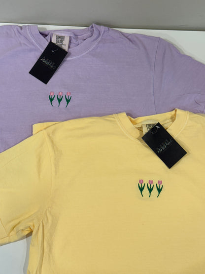 Tiny Tulip Tee - Embroidered Comfort Colors T-shirt