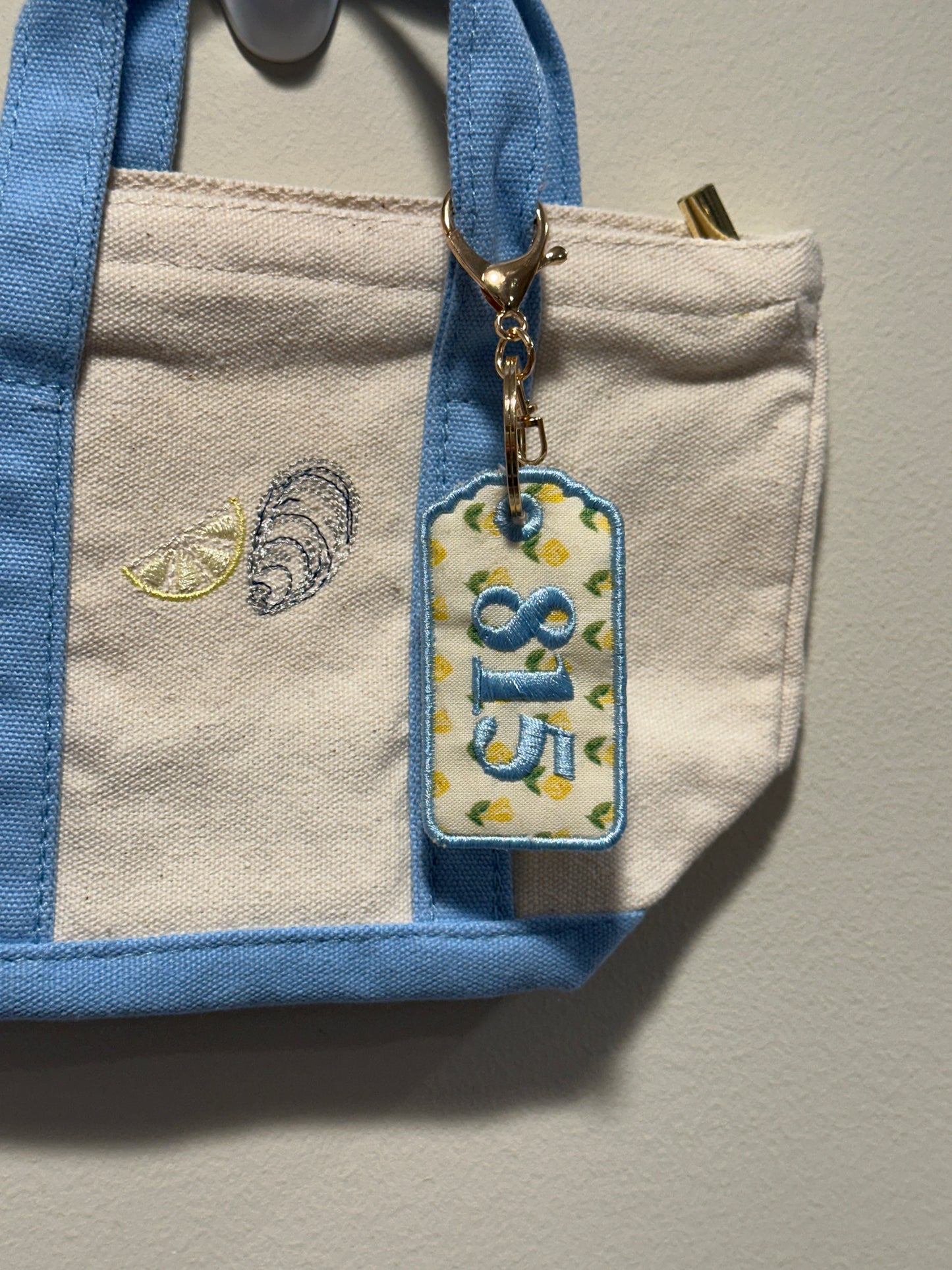 Personalized Area Code Charm  - Custom Embroidered Keychain Tag