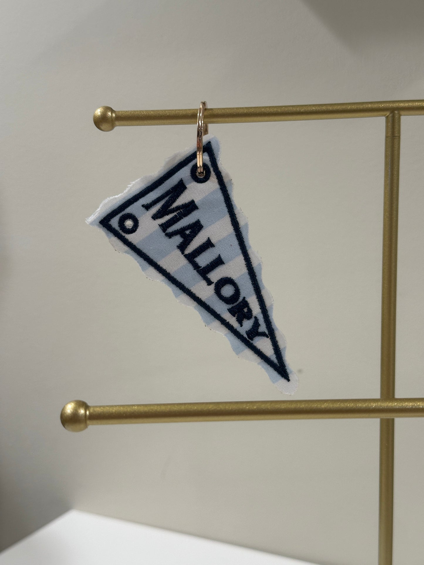 Personalized Name Pennant Charm  - Custom Embroidered Keychain Tag