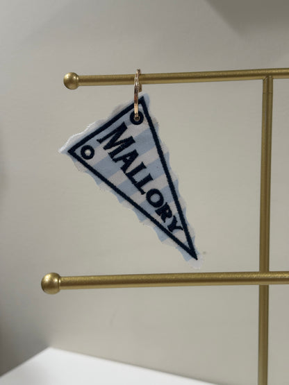 Personalized Name Pennant Charm  - Custom Embroidered Keychain Tag