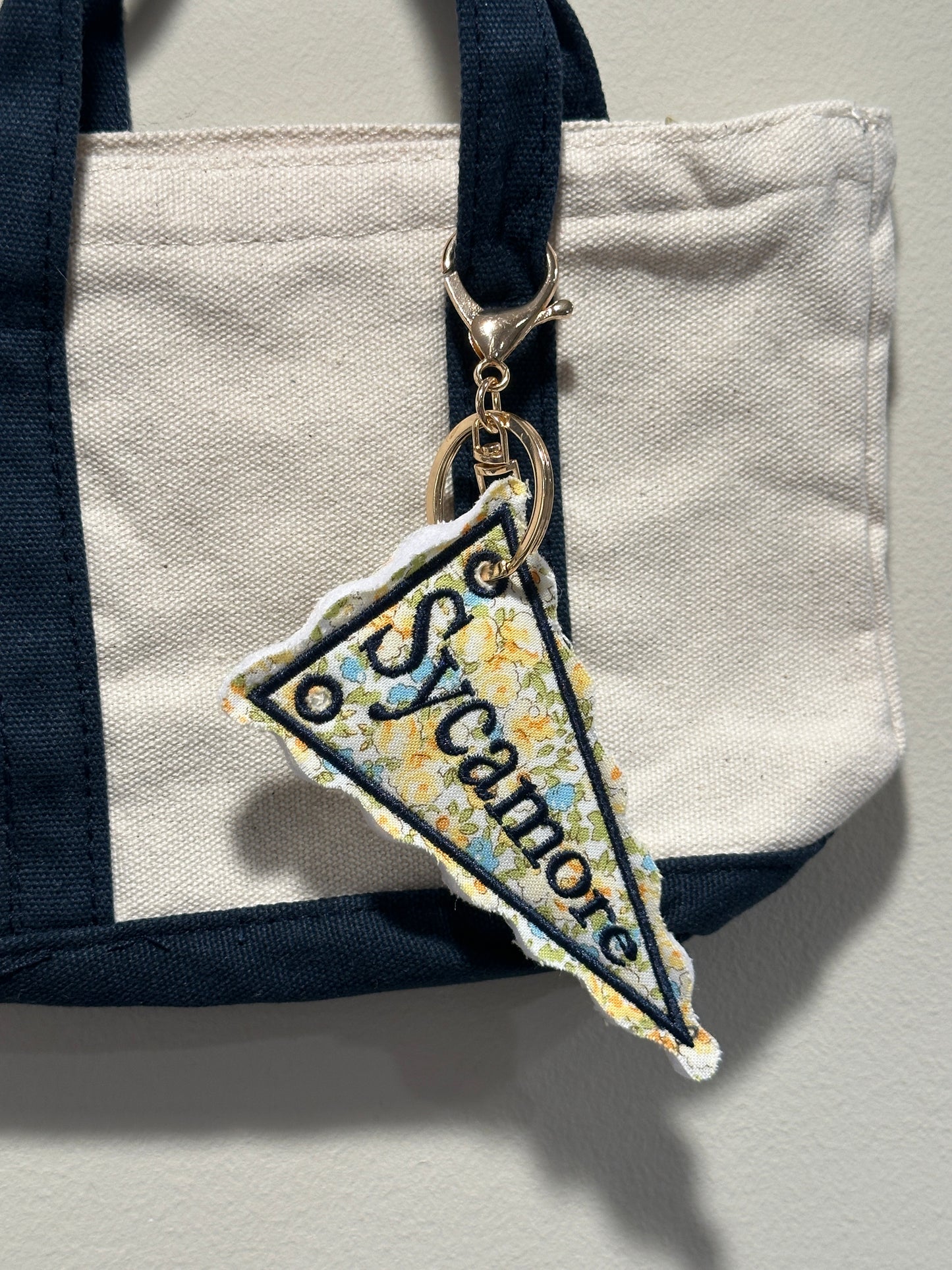 Personalized Place Pennant Charm  - Custom Embroidered Keychain Tag