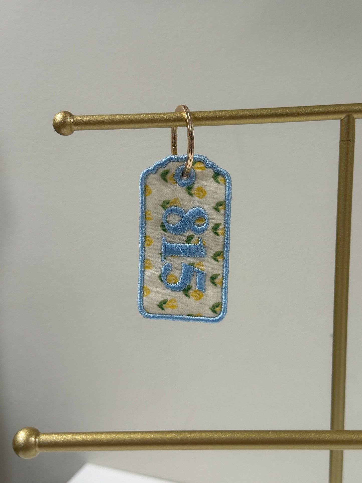 Personalized Area Code Charm  - Custom Embroidered Keychain Tag