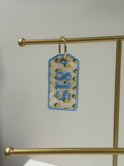 Personalized Area Code Charm  - Custom Embroidered Keychain Tag