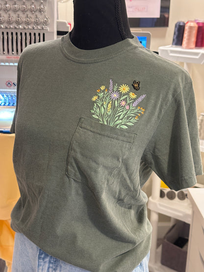 Pocket Bloom Tee - Embroidered Comfort Colors T-shirt