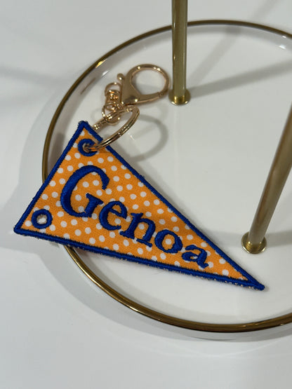 Personalized Place Pennant Charm  - Custom Embroidered Keychain Tag