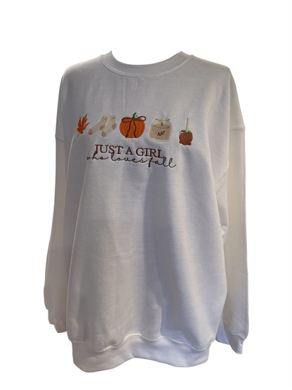 Just A Girl Who Loves Fall Embroidered Crewneck