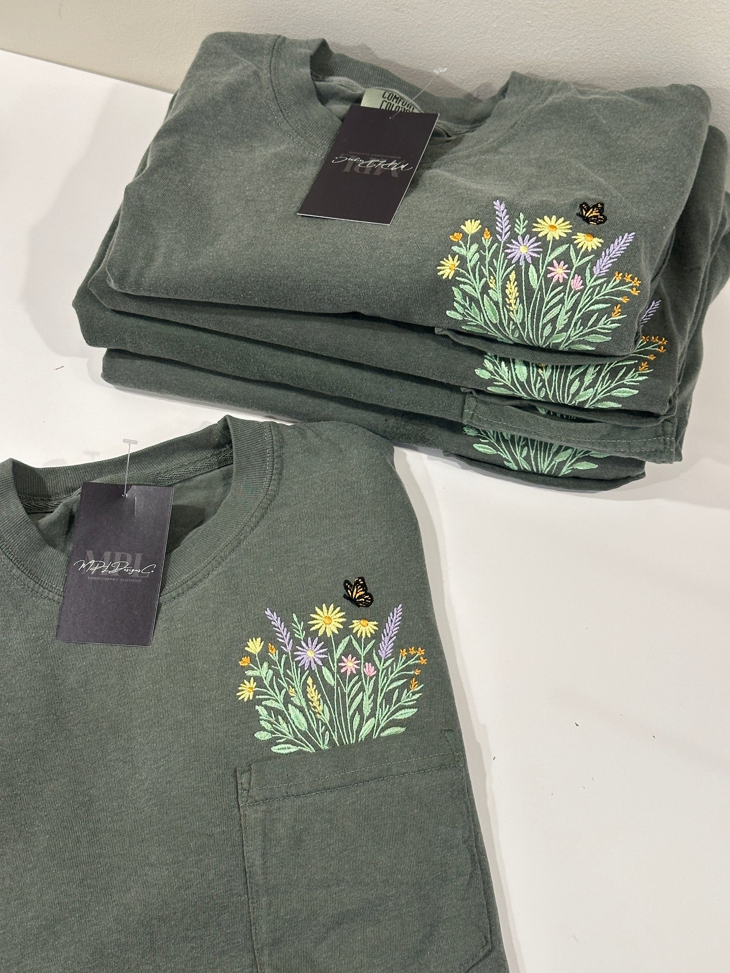 Pocket Bloom Tee - Embroidered Comfort Colors T-shirt