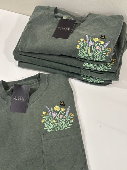 Pocket Bloom Tee - Embroidered Comfort Colors T-shirt