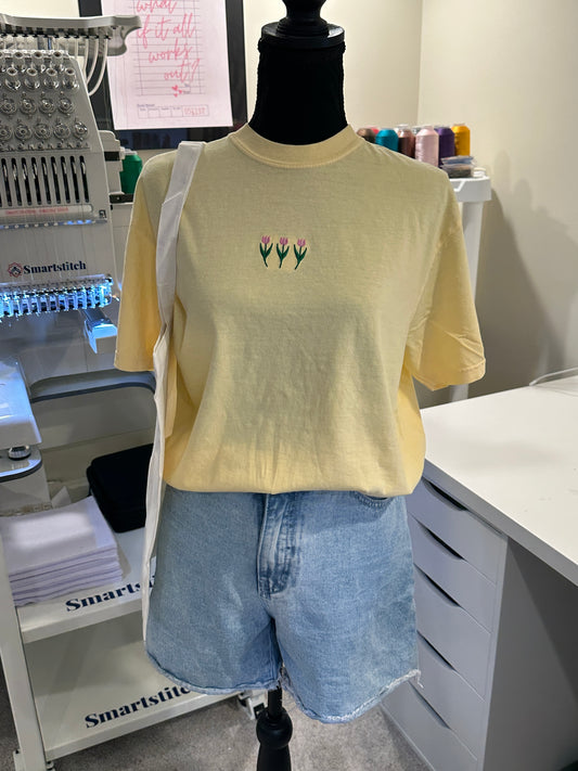 Tiny Tulip Tee - Embroidered Comfort Colors T-shirt