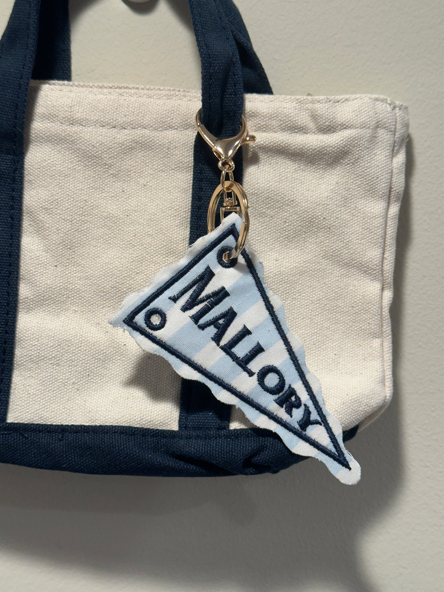 Personalized Name Pennant Charm  - Custom Embroidered Keychain Tag