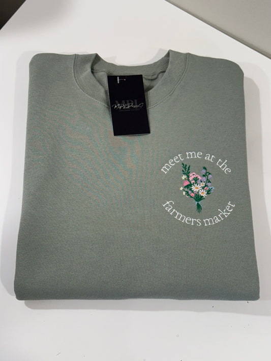 Meet Me At The Farmers Market Crew - Embroidered Gildan Crewneck
