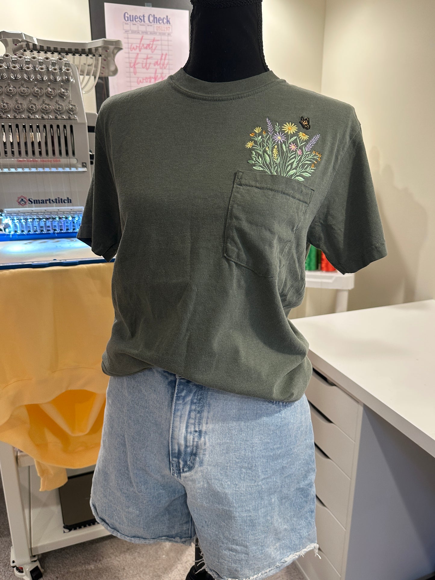 Pocket Bloom Tee - Embroidered Comfort Colors T-shirt