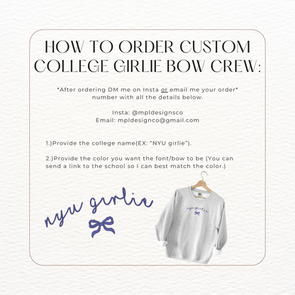 Custom college girlie bow crew