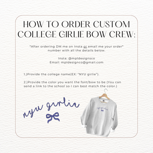 Custom college girlie bow crew