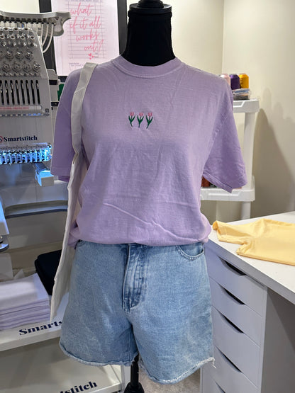 Tiny Tulip Tee - Embroidered Comfort Colors T-shirt