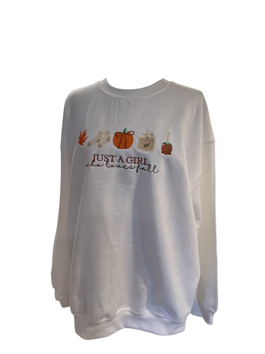 Just A Girl Who Loves Fall Embroidered Crewneck