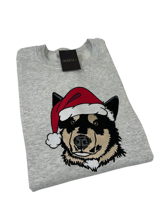 Custom full color dog with Santa hat Crew