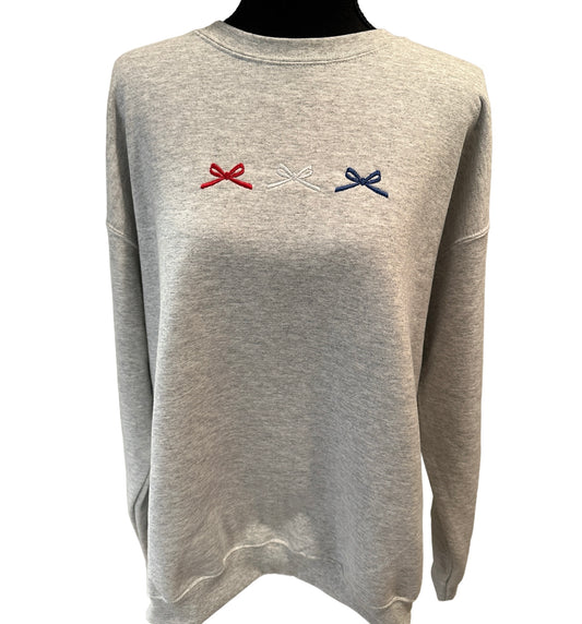 Red white and blue bow trio crew