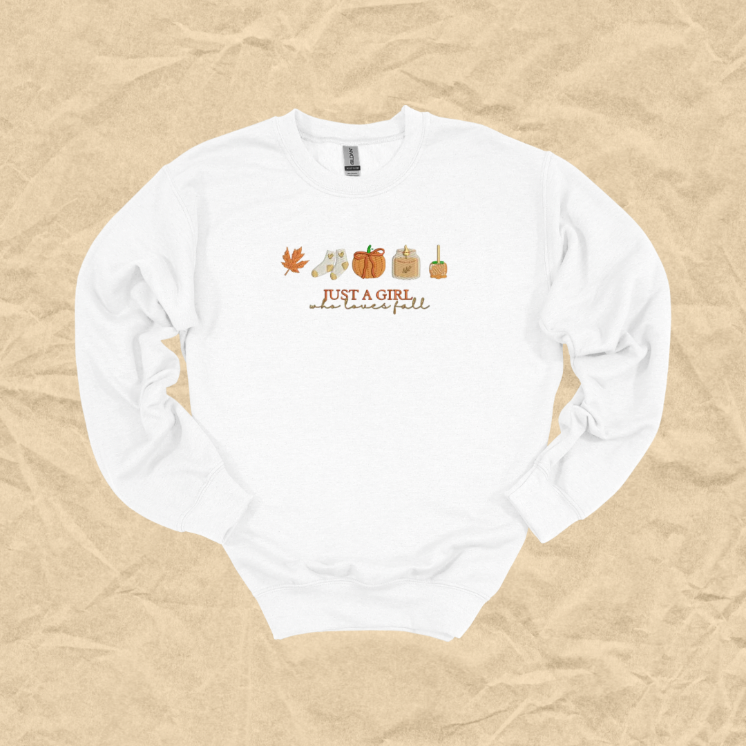 Just A Girl Who Loves Fall Embroidered Crewneck