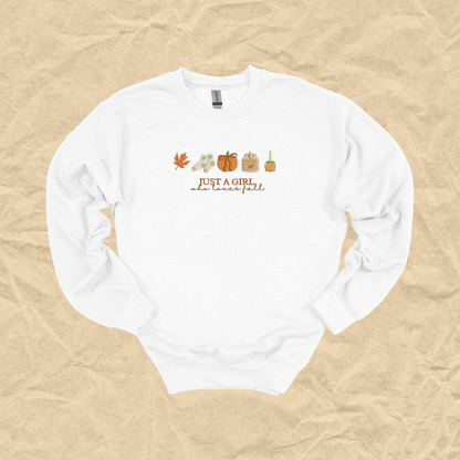Just A Girl Who Loves Fall Embroidered Crewneck
