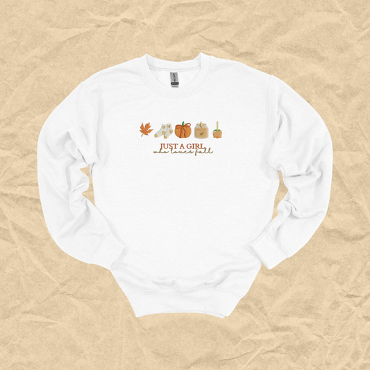 Just A Girl Who Loves Fall Embroidered Crewneck